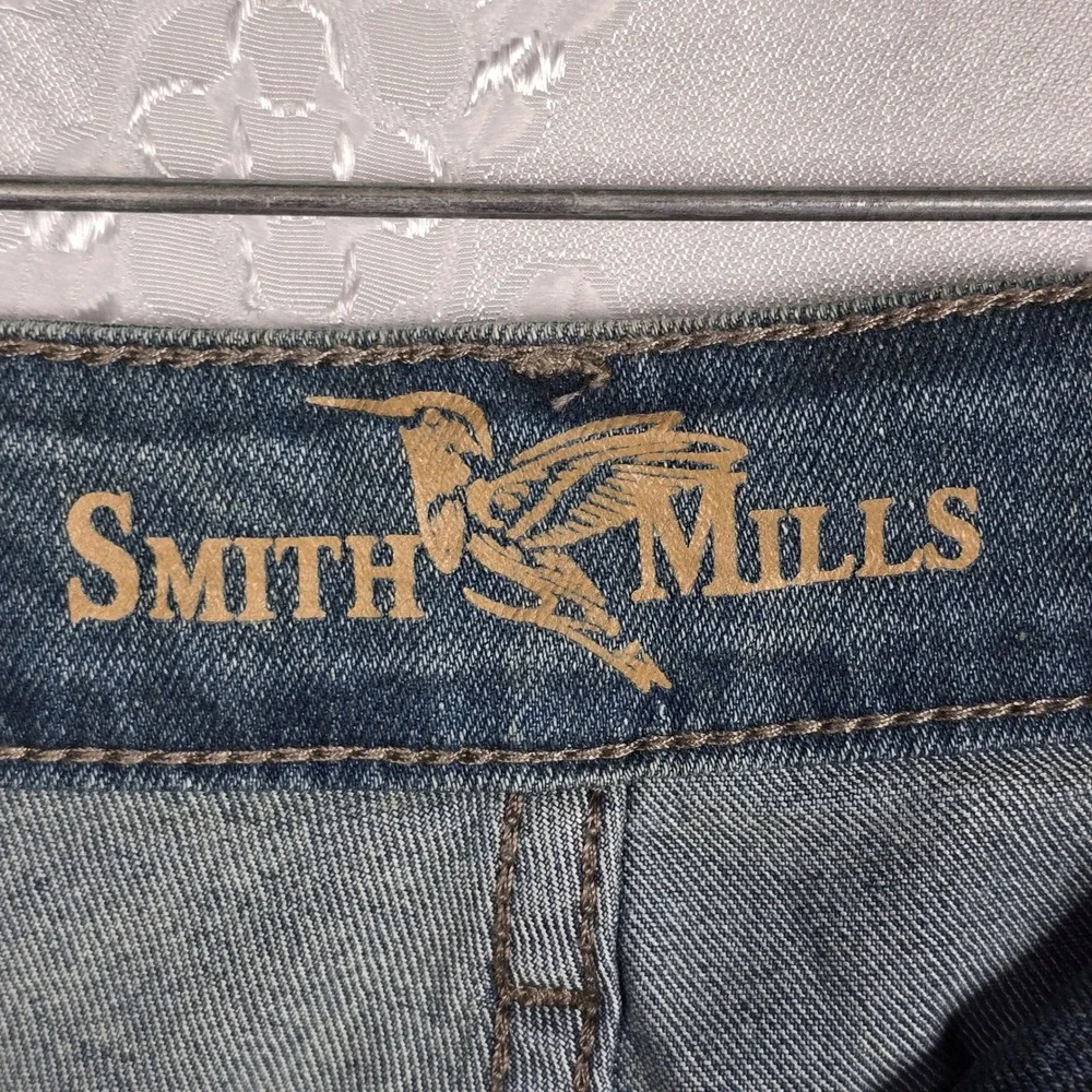 Smith Mills Mens Blue Wash Denim Jeans Straight Fit Casual Stretchy Size 34x30